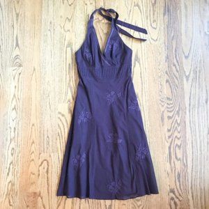 Express Purple Halter Dress With Floral Embroidery